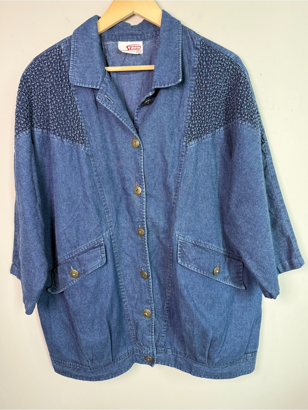 Vintage Sunny Lady Denim Dolman Top Western Buttons Sz 18W